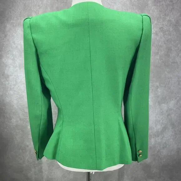 Vintage Sassoon Womens 10 Bright Green Peplum Blazer Gold Buttons Retro Career - Picture 6 of 9